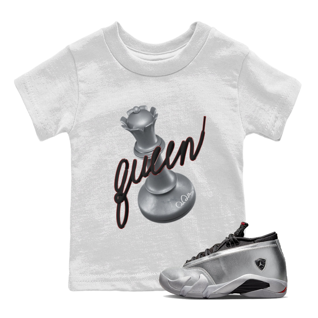 3D Queen Kids Tops - Air Jordan 14 Metallic Silver