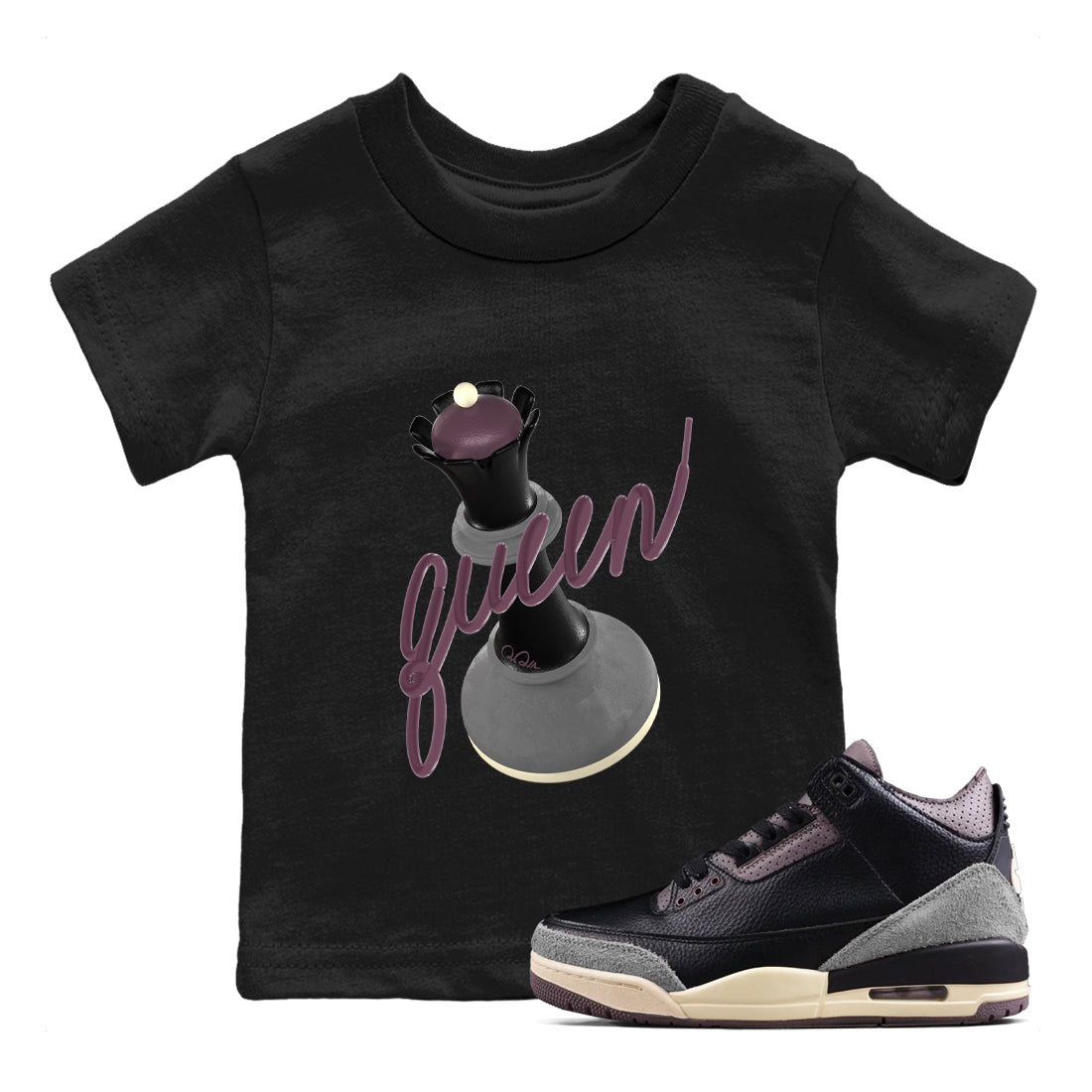 3D Queen snkmatch Tees Kids - Air Jordan 3 A Ma Maniere x Black