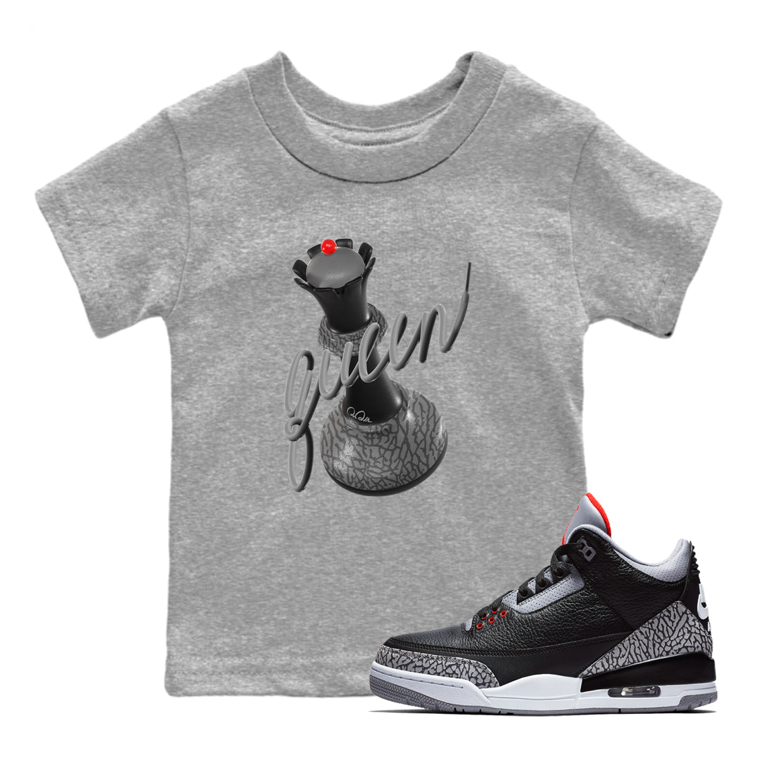 3D Queen snkmatch Tees Kids - Air Jordan 3 Black Cement