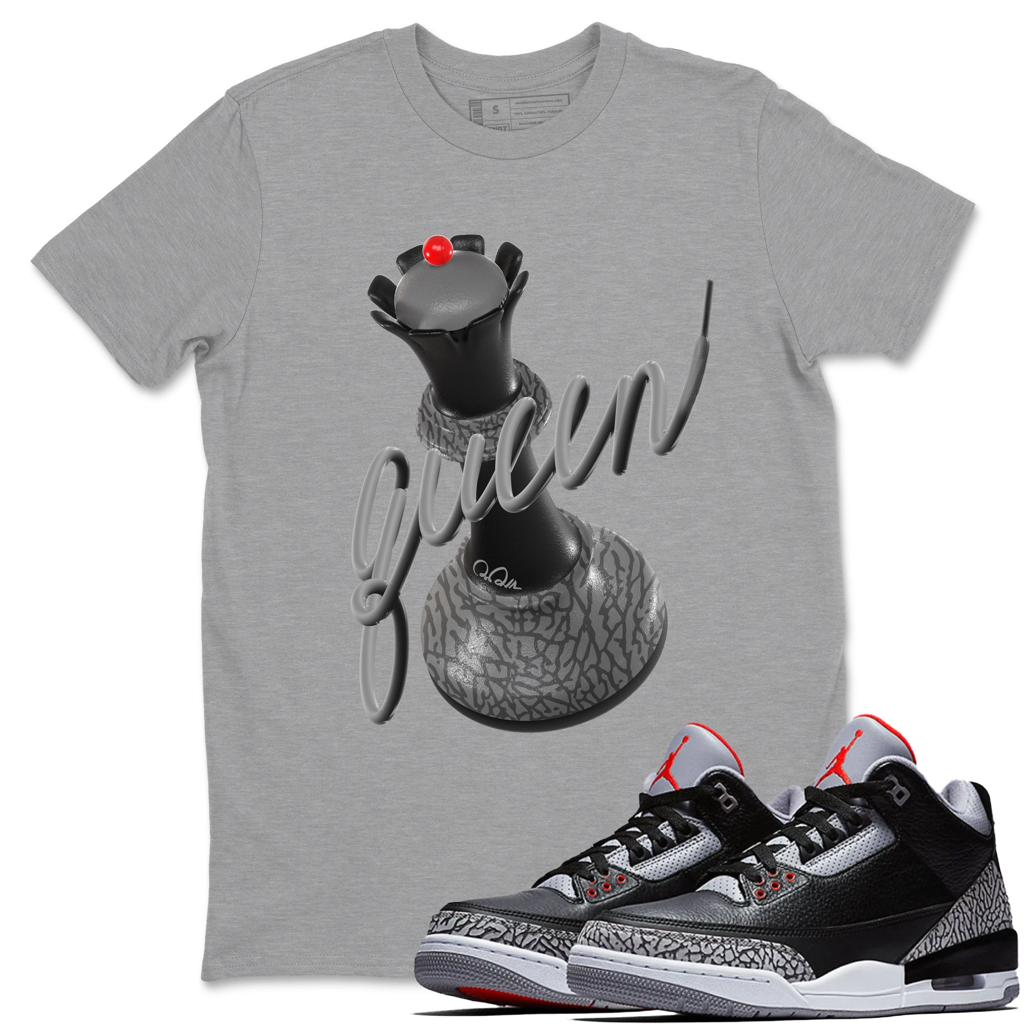 3D Queen snkmatch Tees - Air Jordan 3 Black Cement