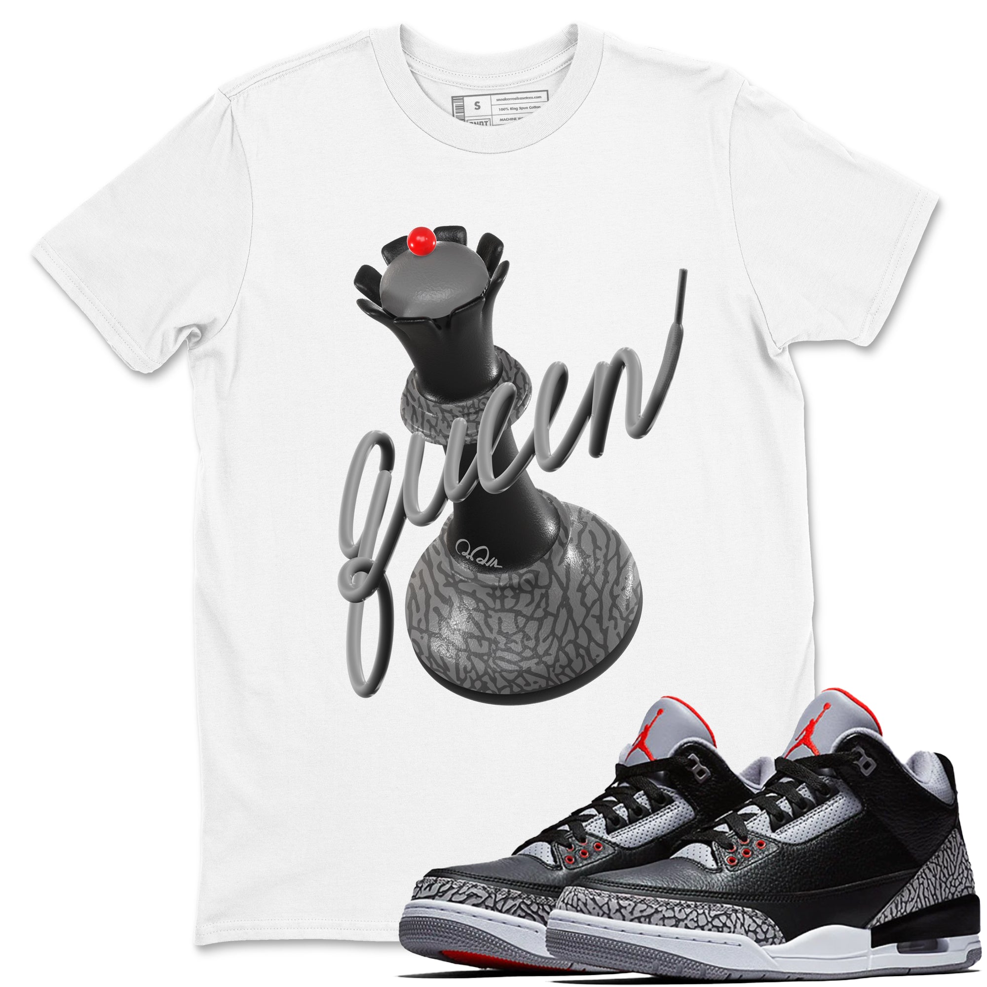 3D Queen snkmatch Tees - Air Jordan 3 Black Cement