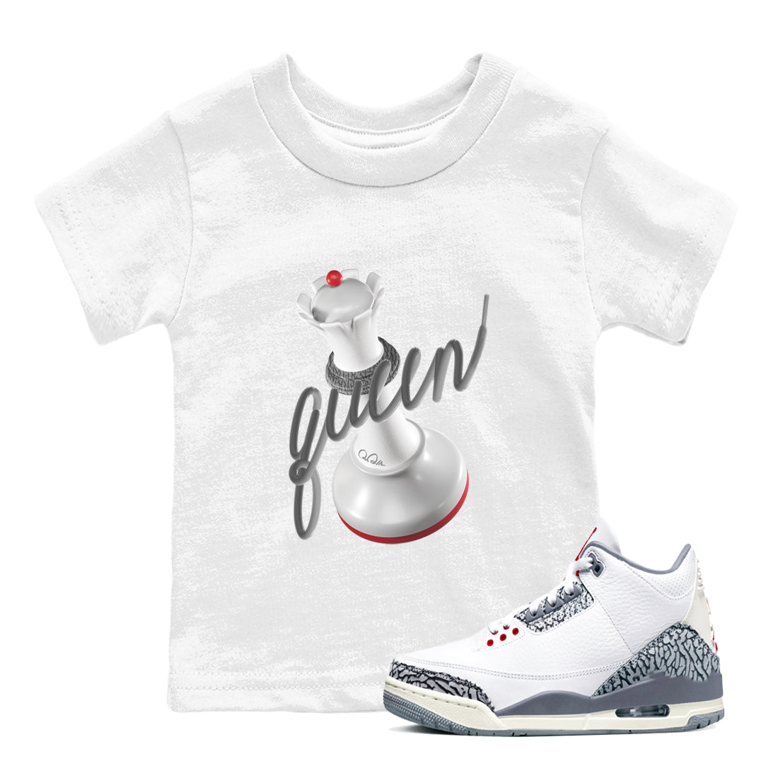 3D Queen snkmatch Tees Kids - Air Jordan 3 Cement Grey