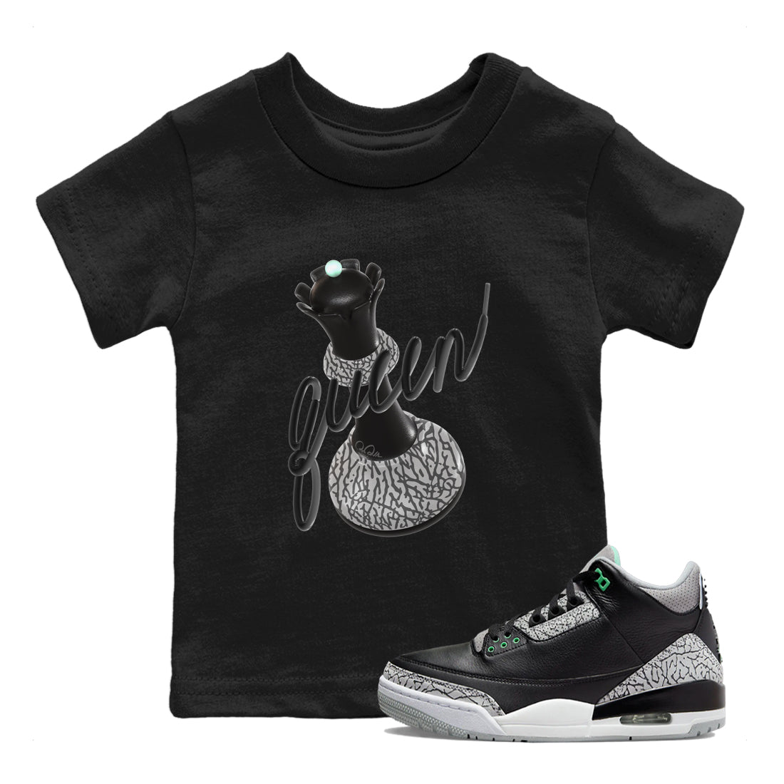 3D Queen snkmatch Tees Kids - Air Jordan 3 Green Glow