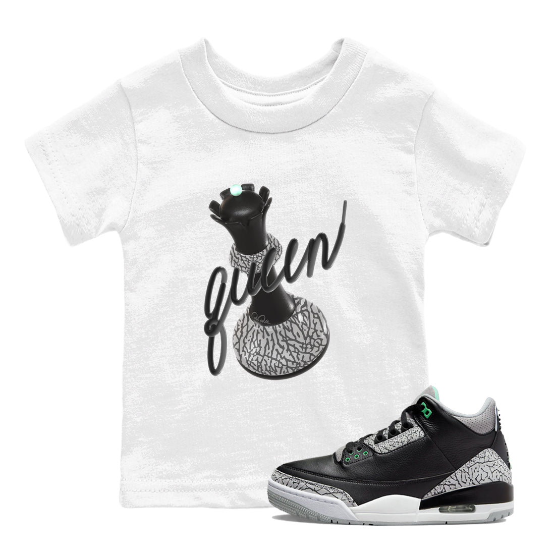 3D Queen snkmatch Tees Kids - Air Jordan 3 Green Glow