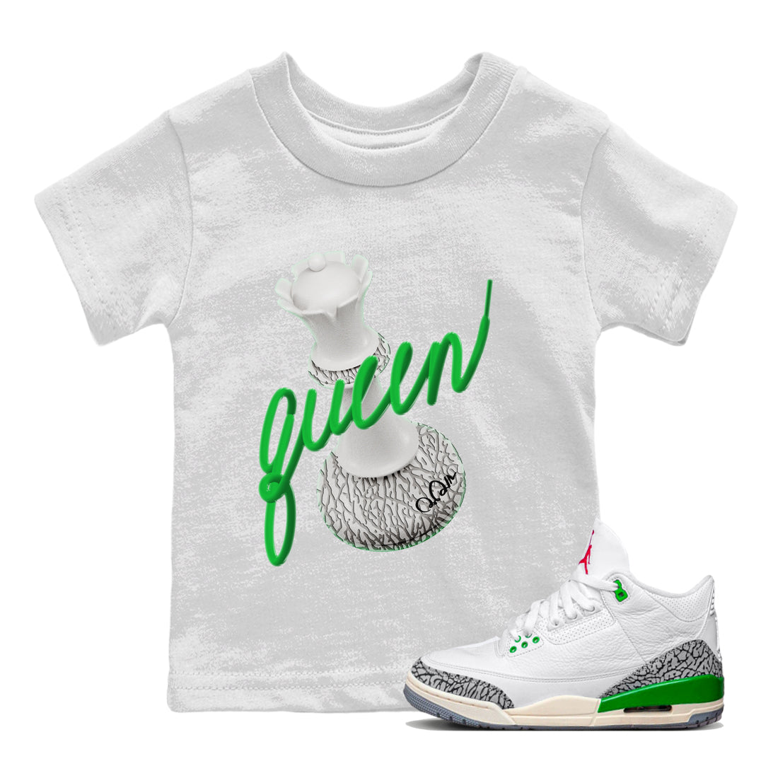 3D Queen Kids Tops - Air Jordan 3 Lucky Green