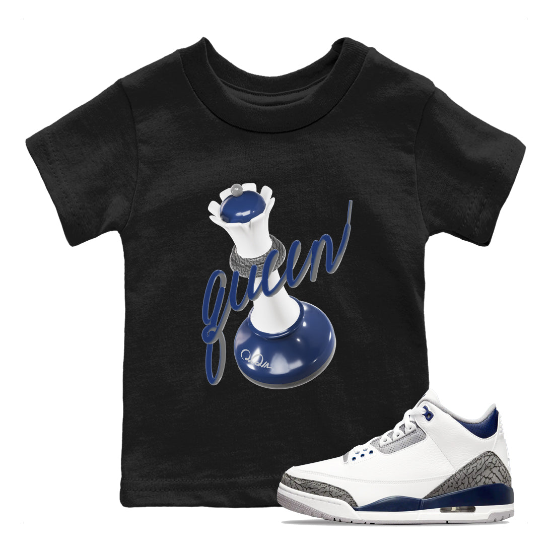 3D Queen snkmatch Tees Kids - Air Jordan 3 Midnight Navy 2023