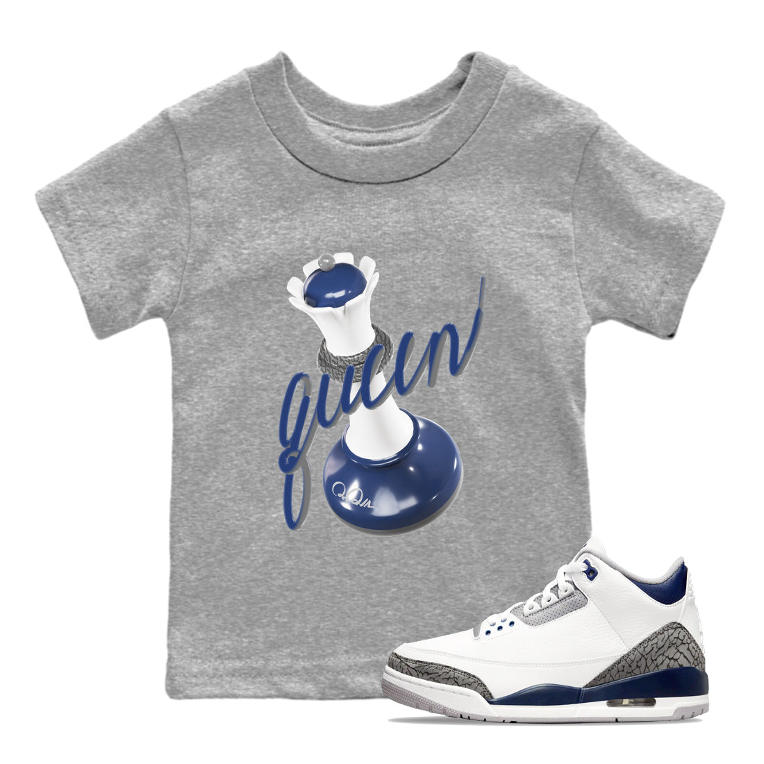 3D Queen snkmatch Tees Kids - Air Jordan 3 Midnight Navy 2023