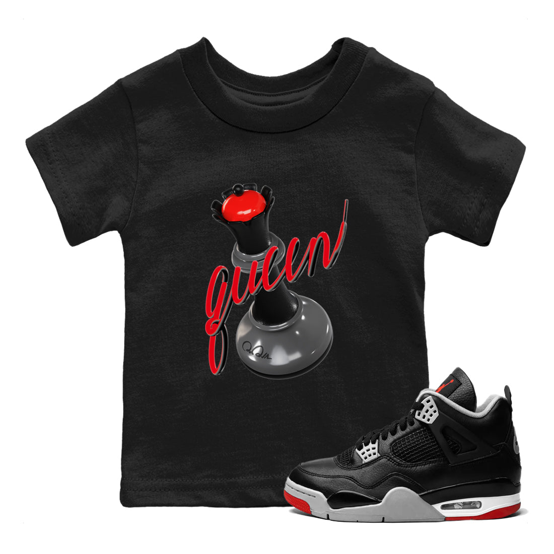 3D Queen snkmatch Tee Kids - Air Jordan 4 Bred Reimagined