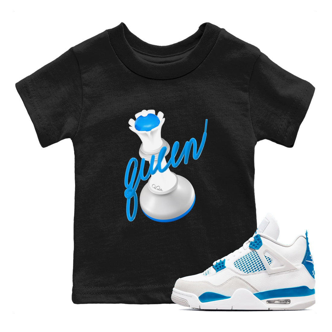 3D Queen snkmatch Tees Kids - Air Jordan 4 Military Blue