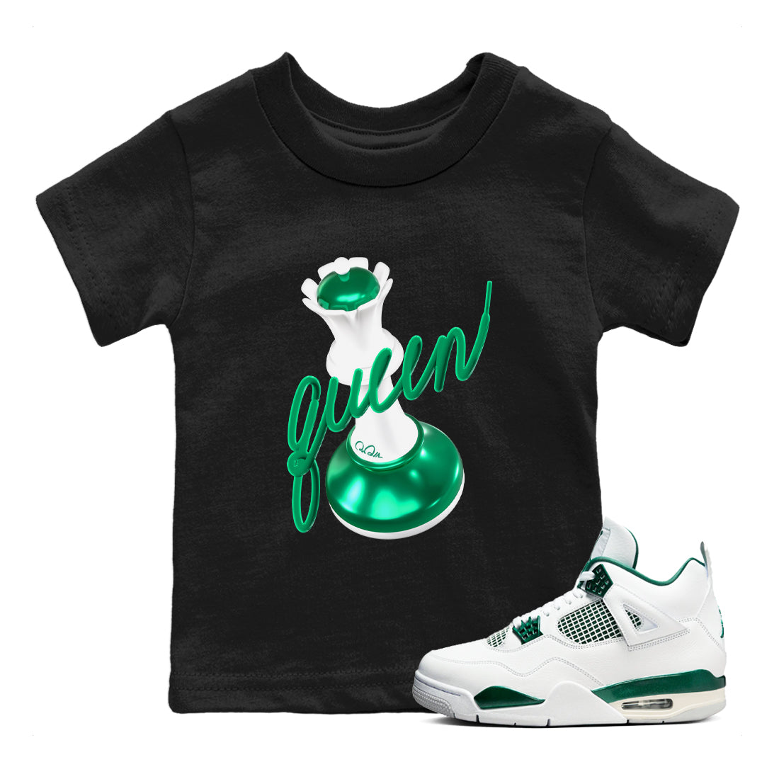 3D Queen snkmatch Tees Kids - Air Jordan 4 Oxidized Green