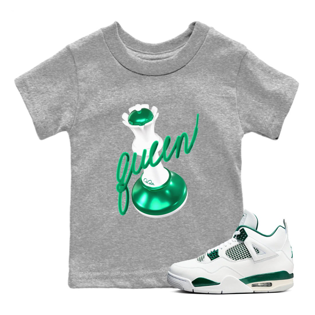 3D Queen snkmatch Tees Kids - Air Jordan 4 Oxidized Green