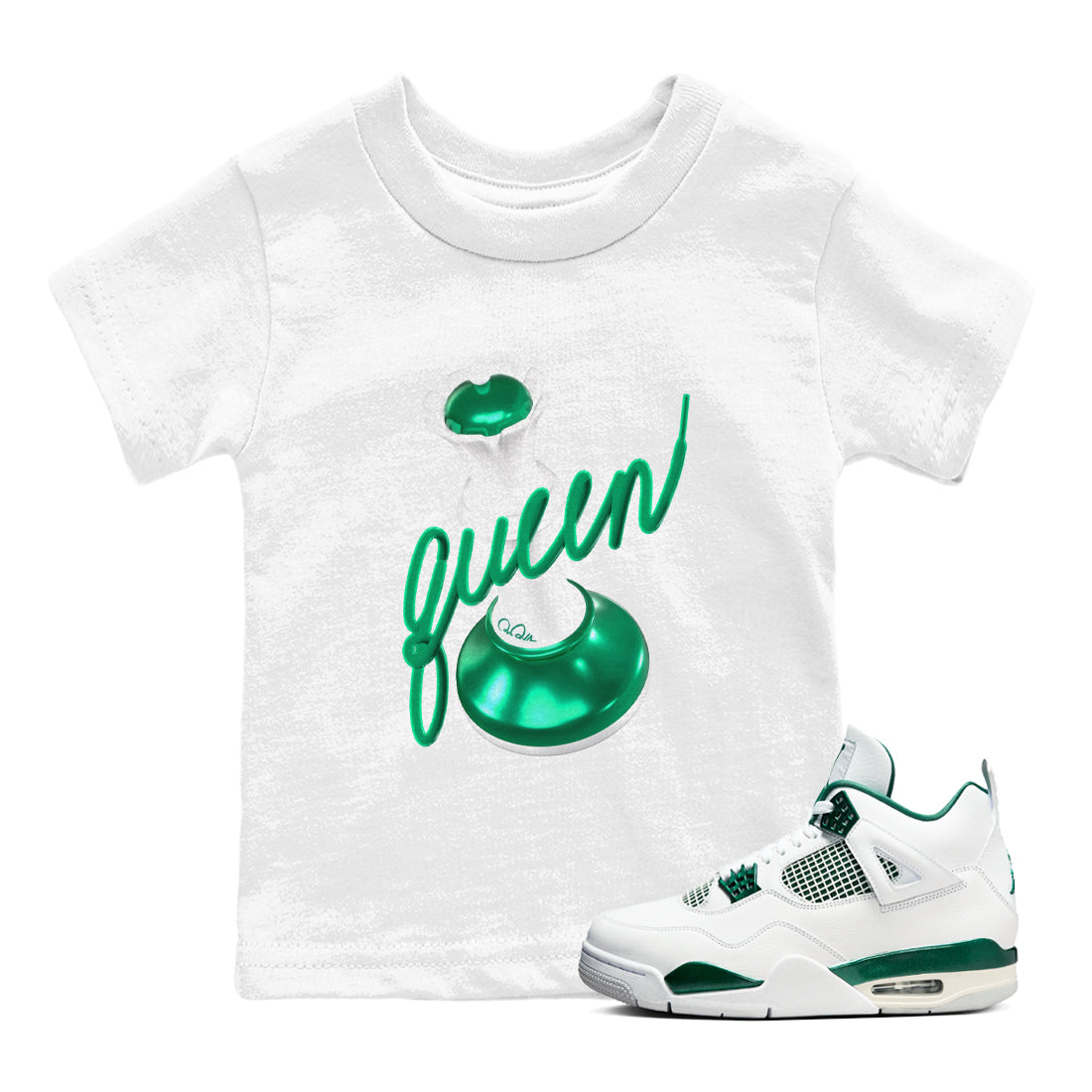 3D Queen snkmatch Tees Kids - Air Jordan 4 Oxidized Green