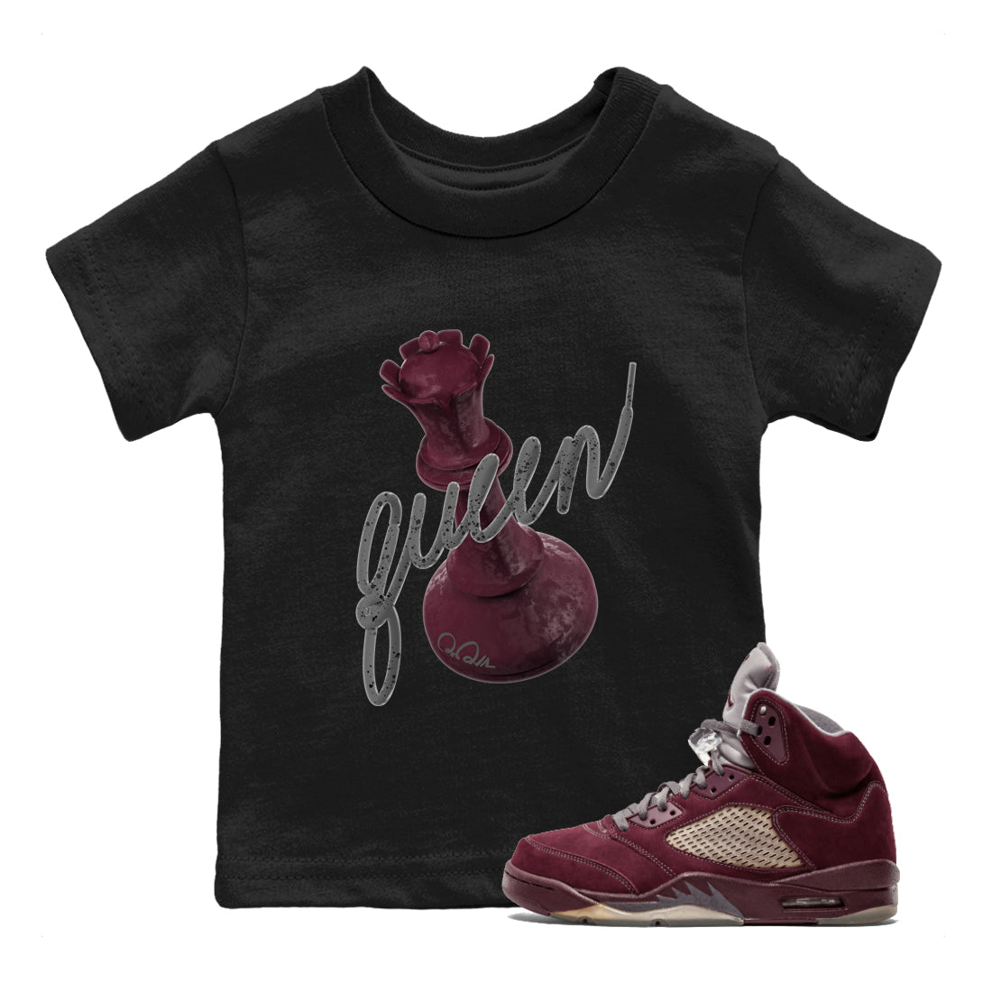 3D Queen Kids Tops - Air Jordan 5 Burgundy