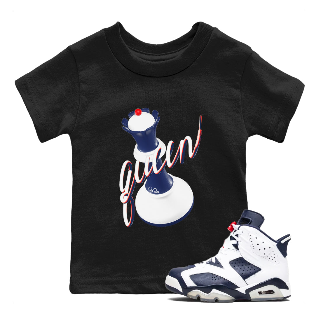 3D Queen snkmatch Tees Kids - Air Jordan 6 White And Midnight Navy