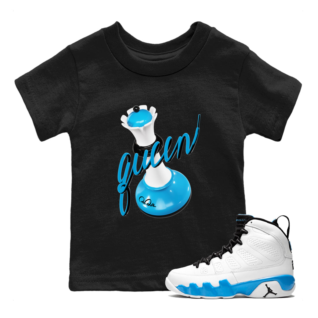 3D Queen snkmatch Tees Kids - Air Jordan 9 Powder Blue