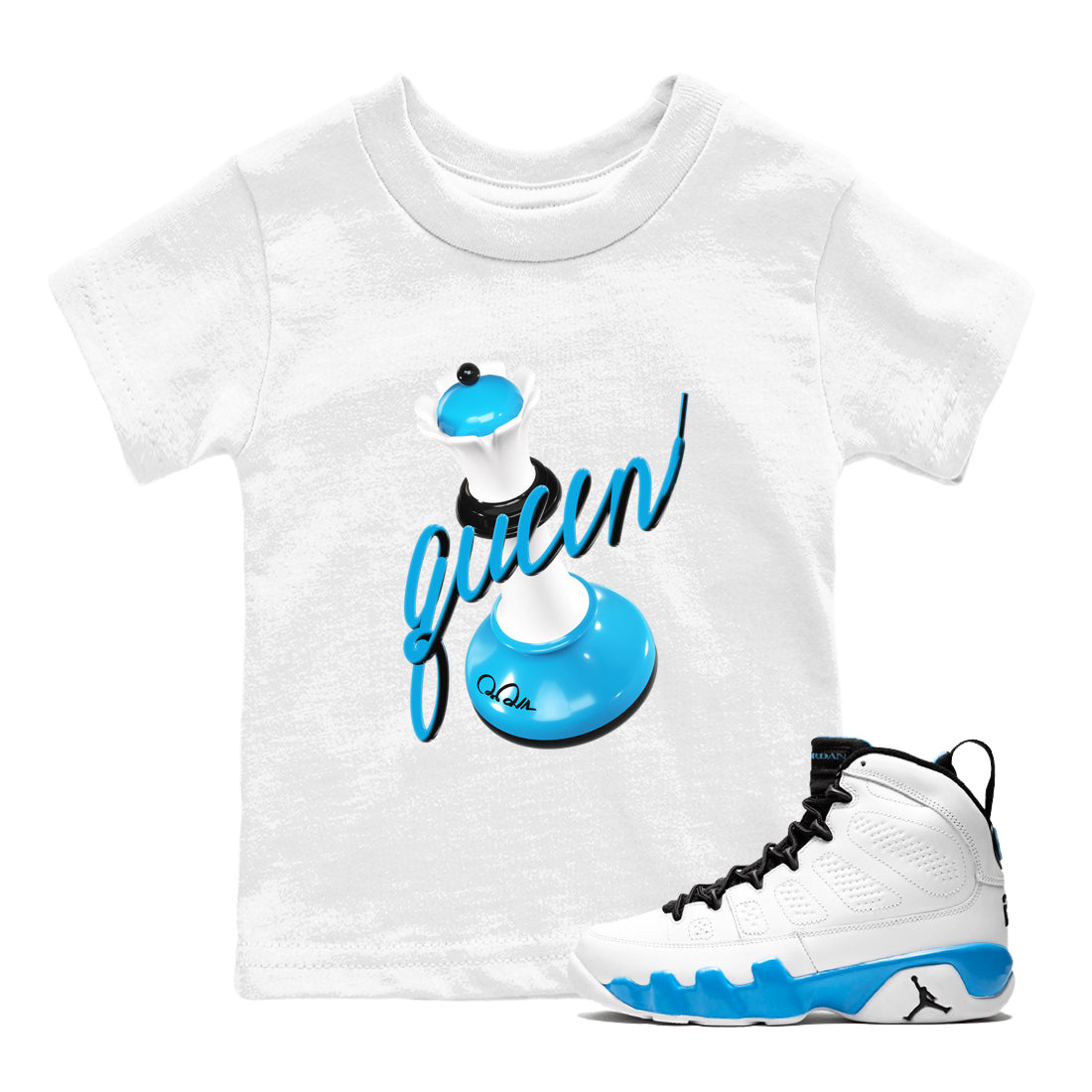 3D Queen snkmatch Tees Kids - Air Jordan 9 Powder Blue