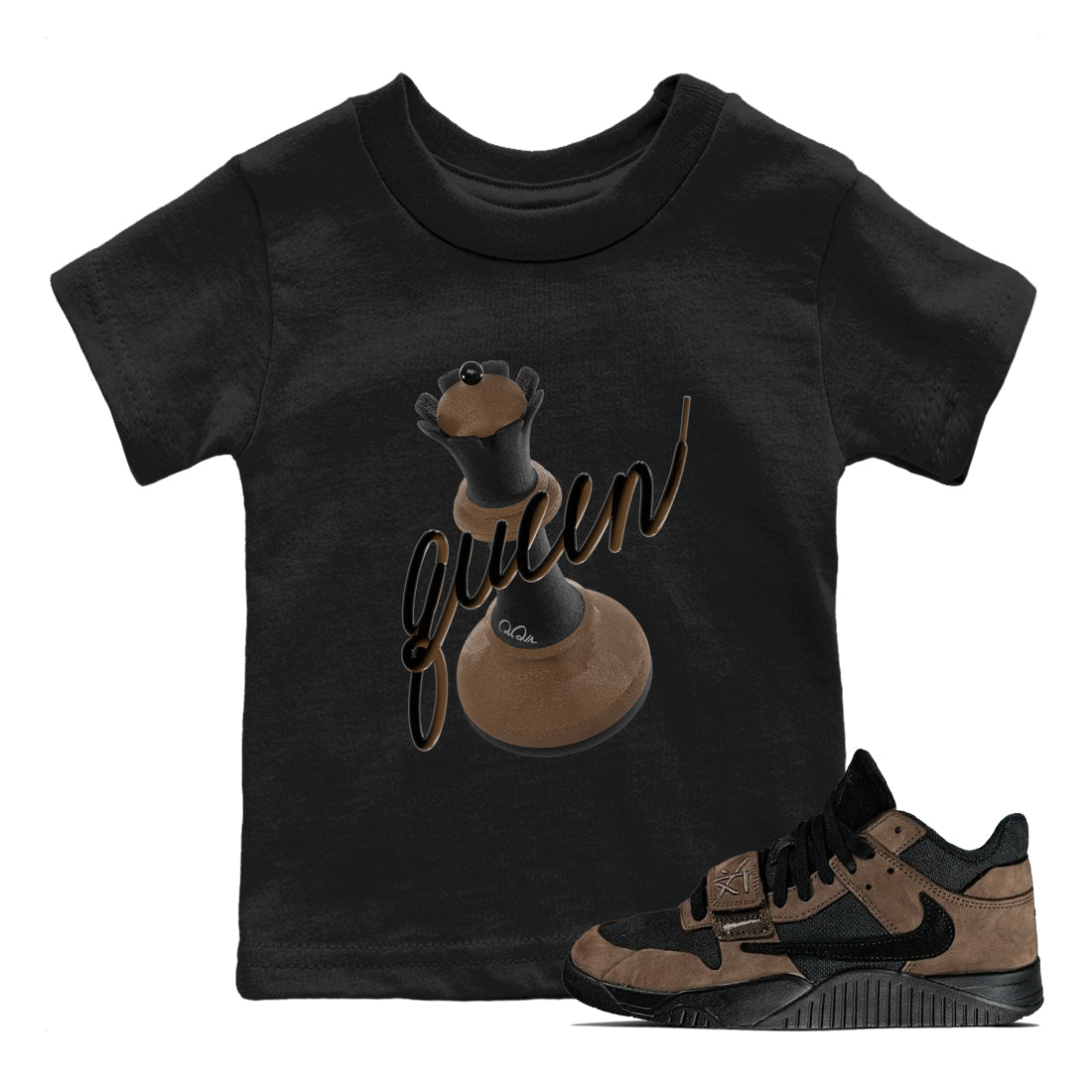 3D Queen snkmatch Tees Kids - Jordan Jumpman Jack Travis Scott Dark Mocha