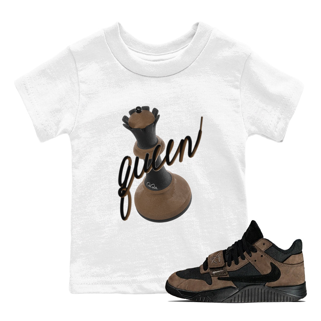 3D Queen snkmatch Tees Kids - Jordan Jumpman Jack Travis Scott Dark Mocha