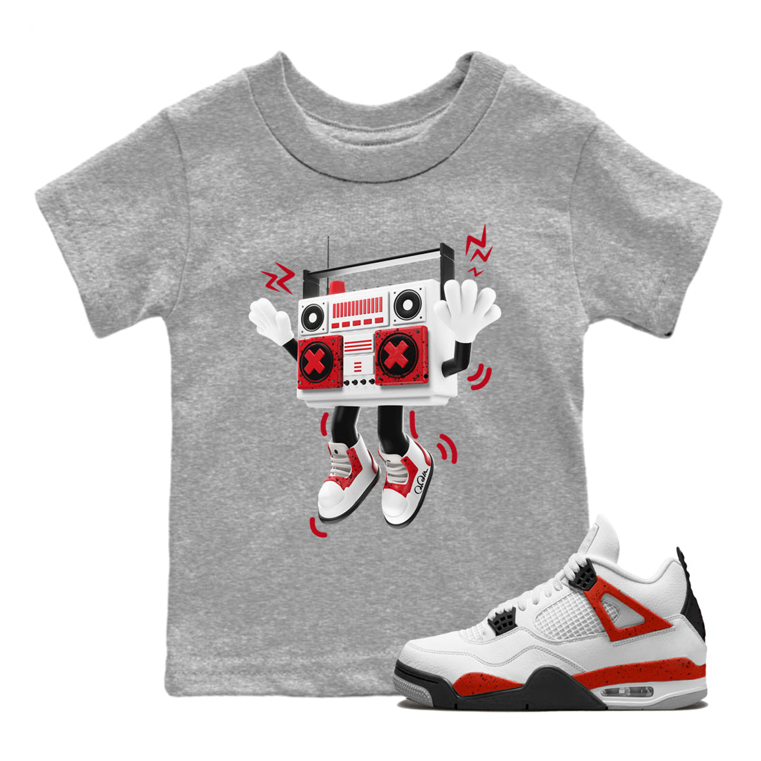 90s Radio Boy Kids Tops - Air Jordan 4 Red Cement
