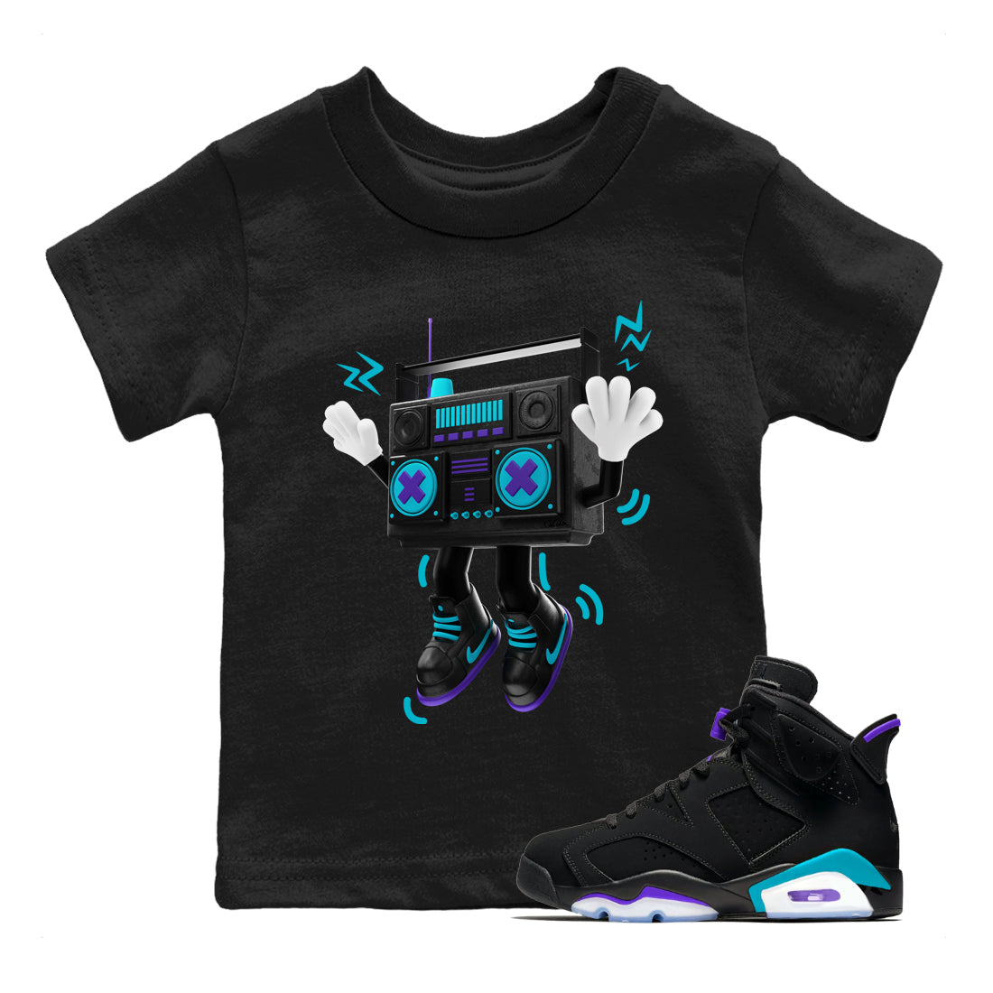90s Radio Boy Kids Tops - Air Jordan 6 Aqua
