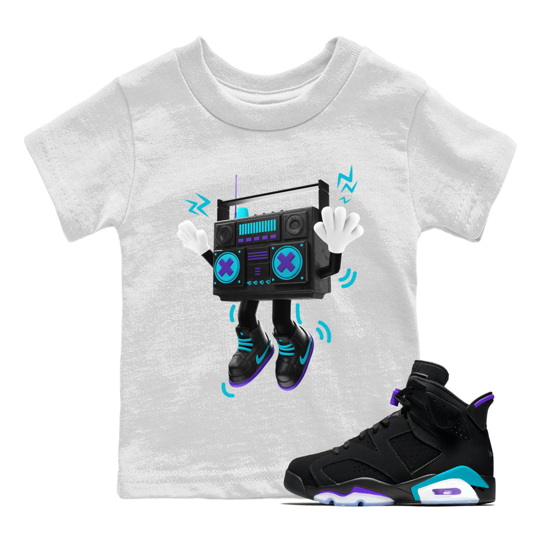 90s Radio Boy Kids Tops - Air Jordan 6 Aqua
