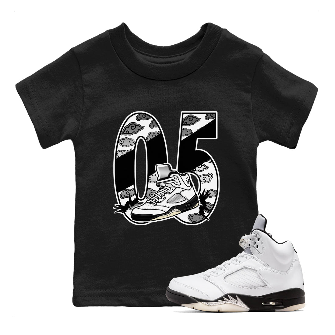 Aggressive Dribble SNRT Sneaker Tees Kids - Air Jordan 5 White Black