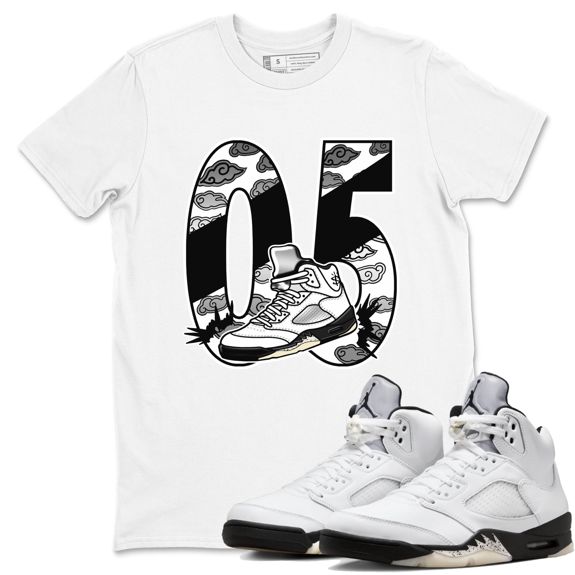 Aggressive Dribble snkmatch Tees - Air Jordan 5 White Black
