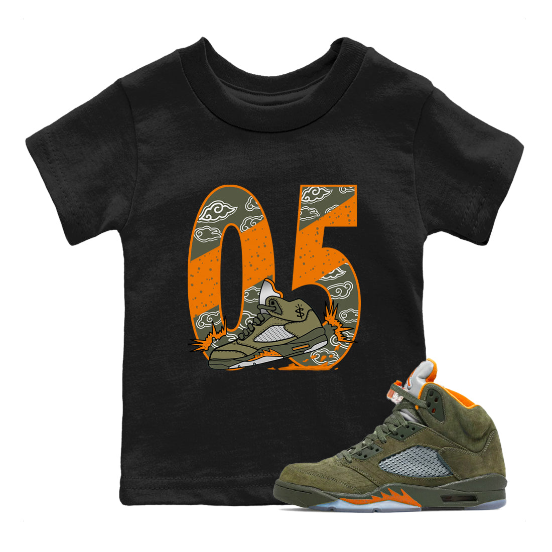 Aggressive Dribble SNRT Sneaker Tees Kids - Air Jordan 5 Olive