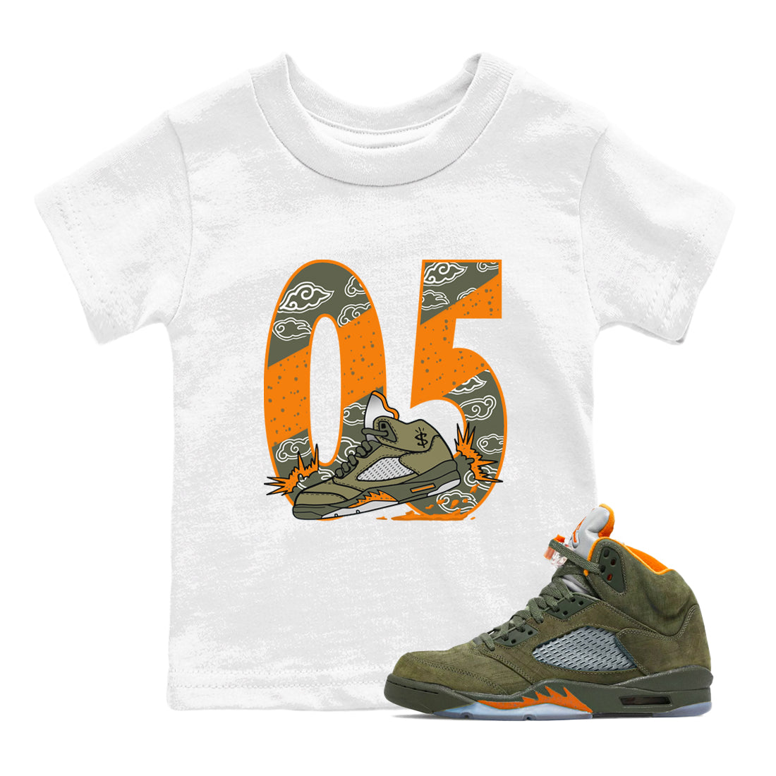 Aggressive Dribble SNRT Sneaker Tees Kids - Air Jordan 5 Olive
