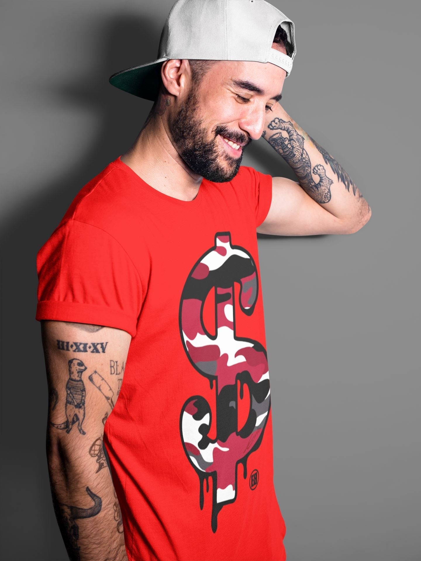 Dollar Camo Unisex Tops - Air Jordan 1 Satin Red