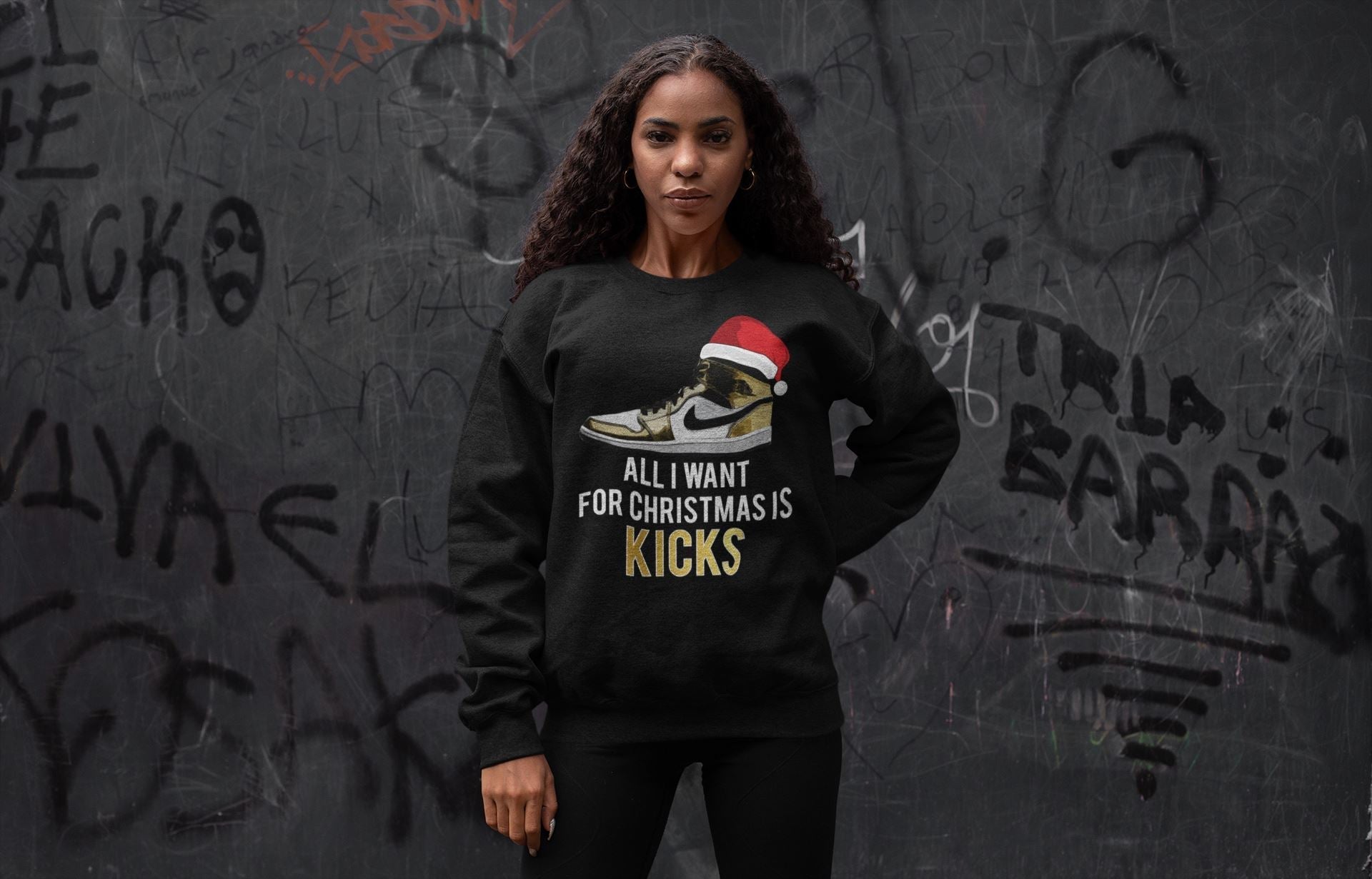 All I Want For Christmas Is Kicks Unisex Tops - Air Jordan 1 Metallic Gold