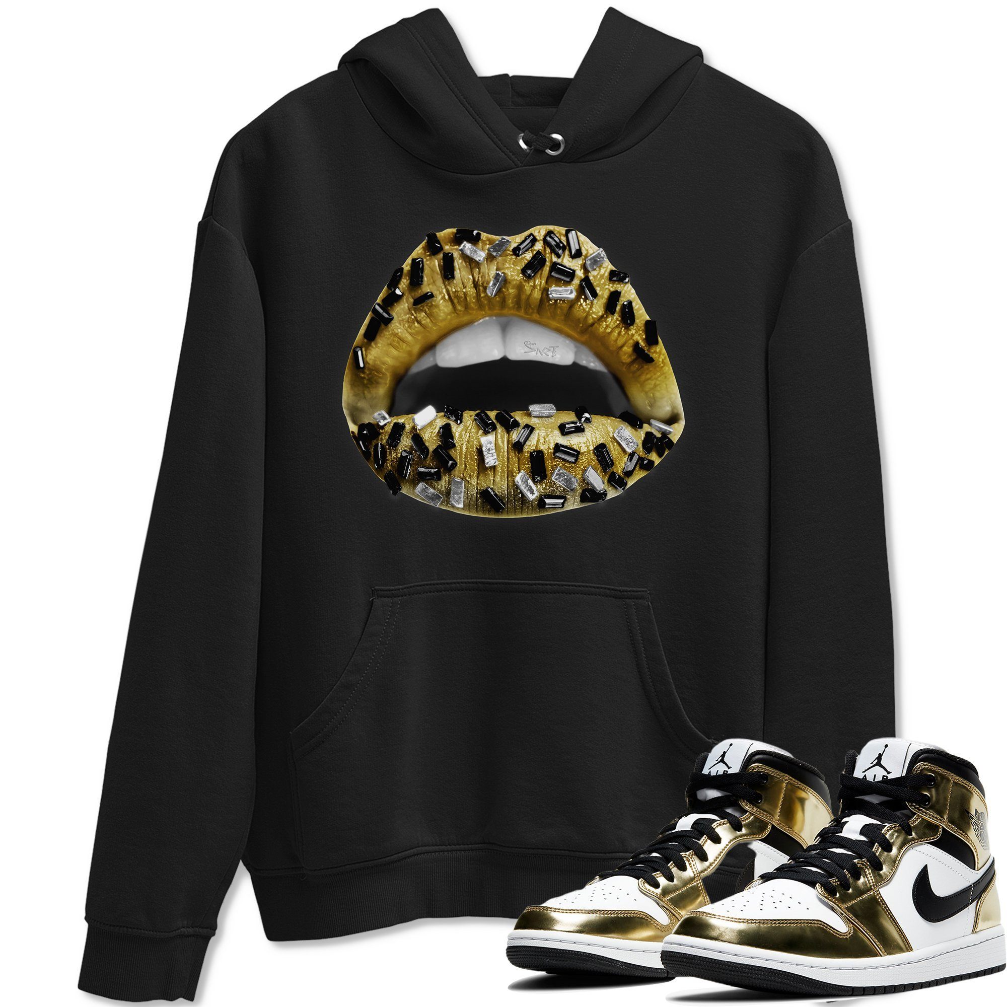 Lips Jewel Unisex Tops - Air Jordan 1 Metallic Gold
