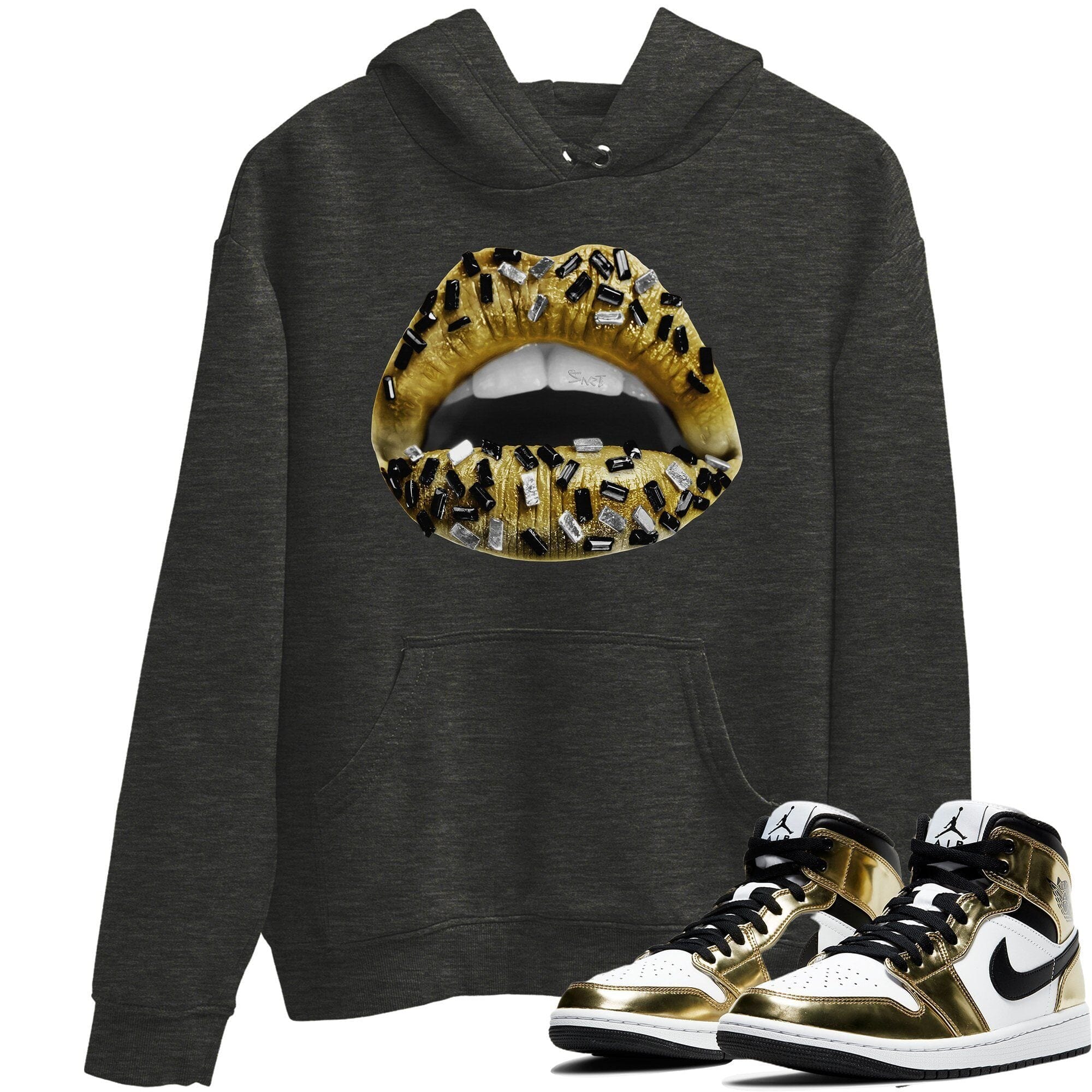 Lips Jewel Unisex Tops - Air Jordan 1 Metallic Gold