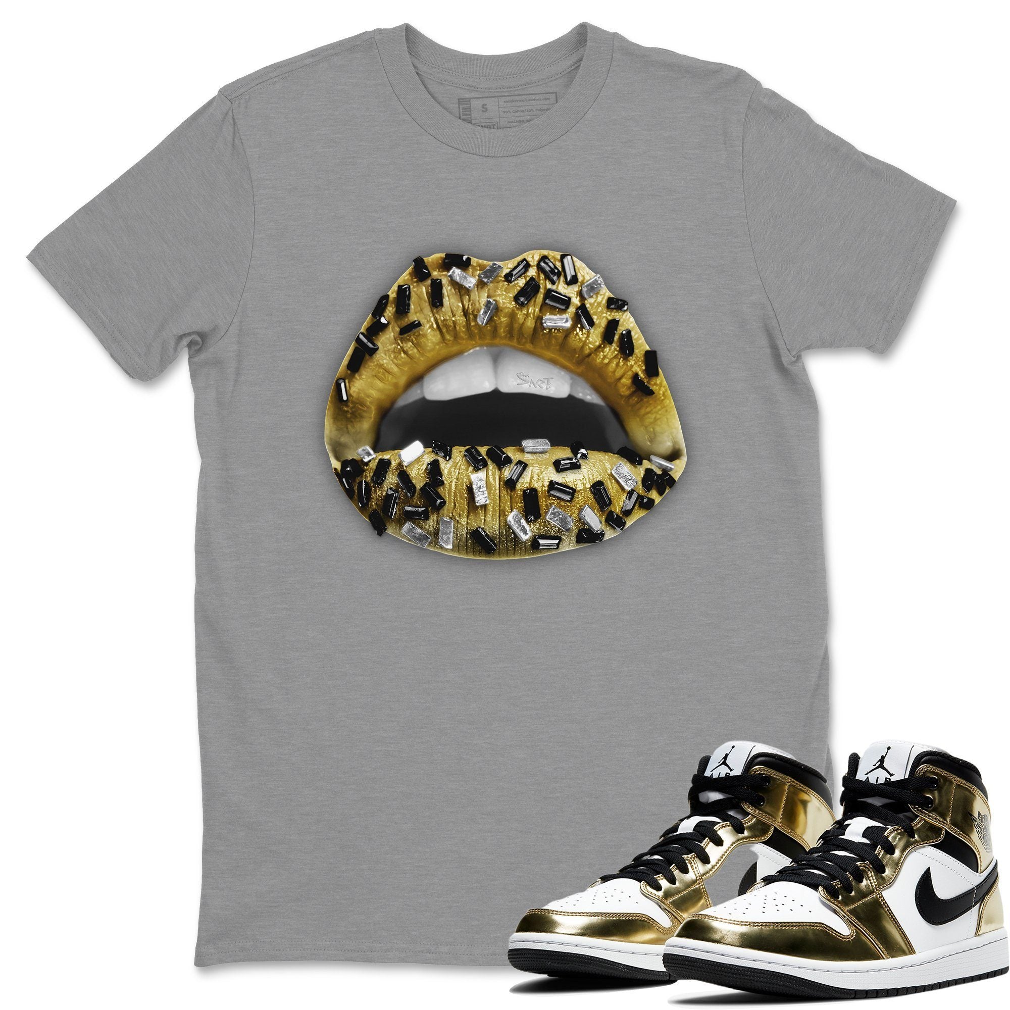Lips Jewel Unisex Tops - Air Jordan 1 Metallic Gold