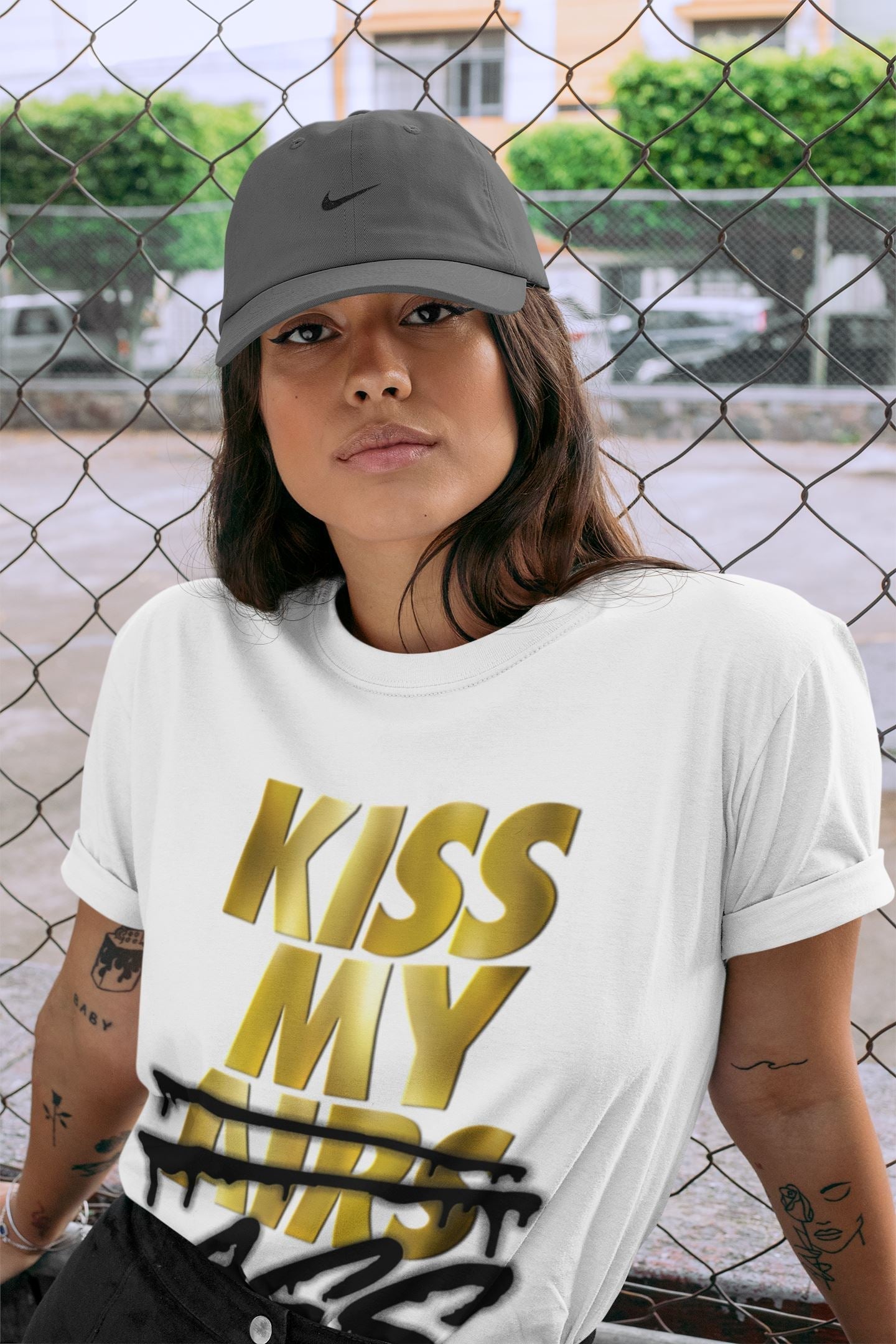 Kiss My Ass Unisex Tops - Air Jordan 1 Metallic Gold