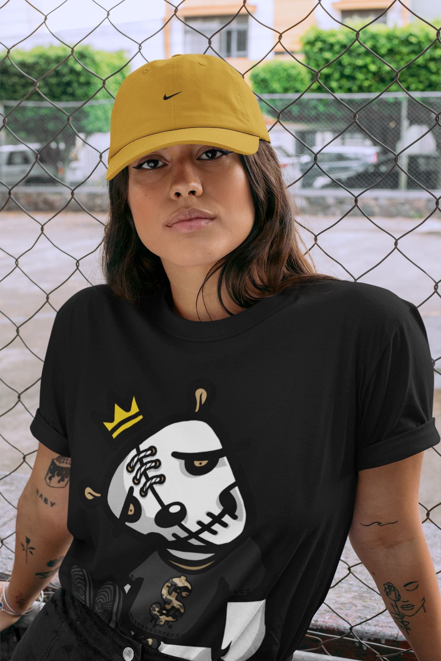 Dead Dolls Unisex Tops - Air Jordan 1 Black Metallic Gold