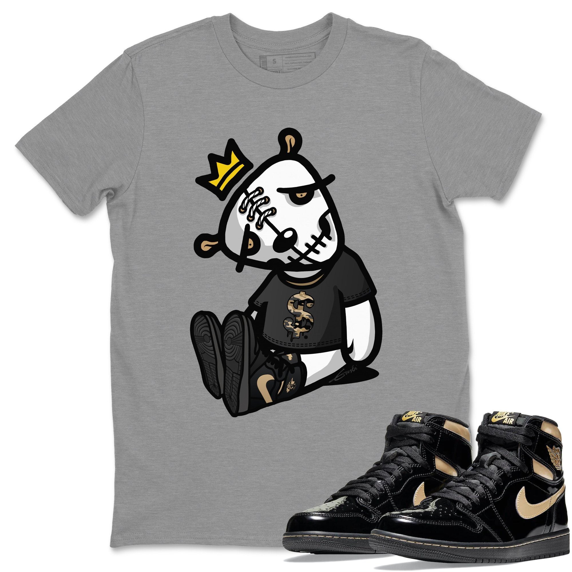 Dead Dolls Unisex Tops - Air Jordan 1 Black Metallic Gold