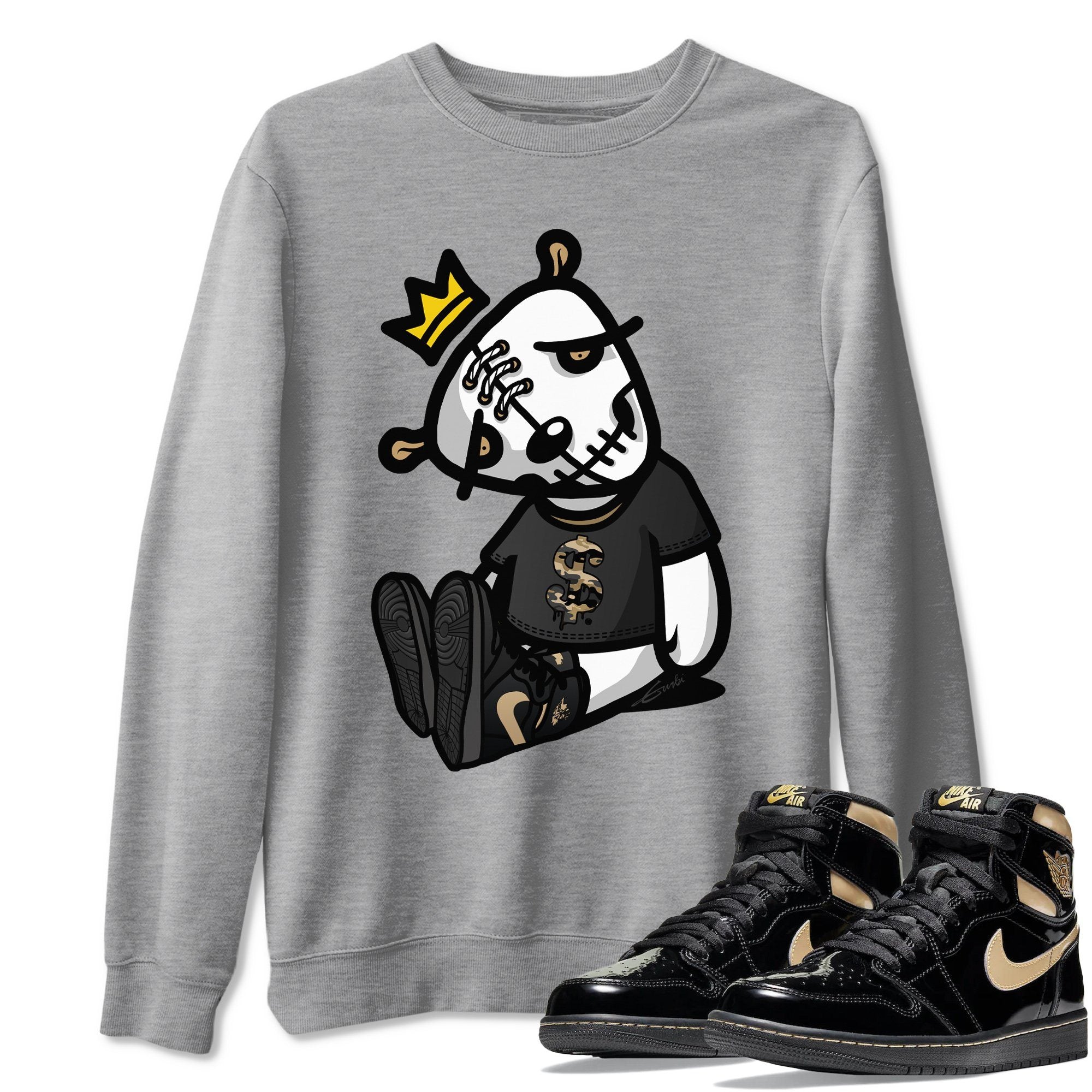 Dead Dolls Unisex Tops - Air Jordan 1 Black Metallic Gold