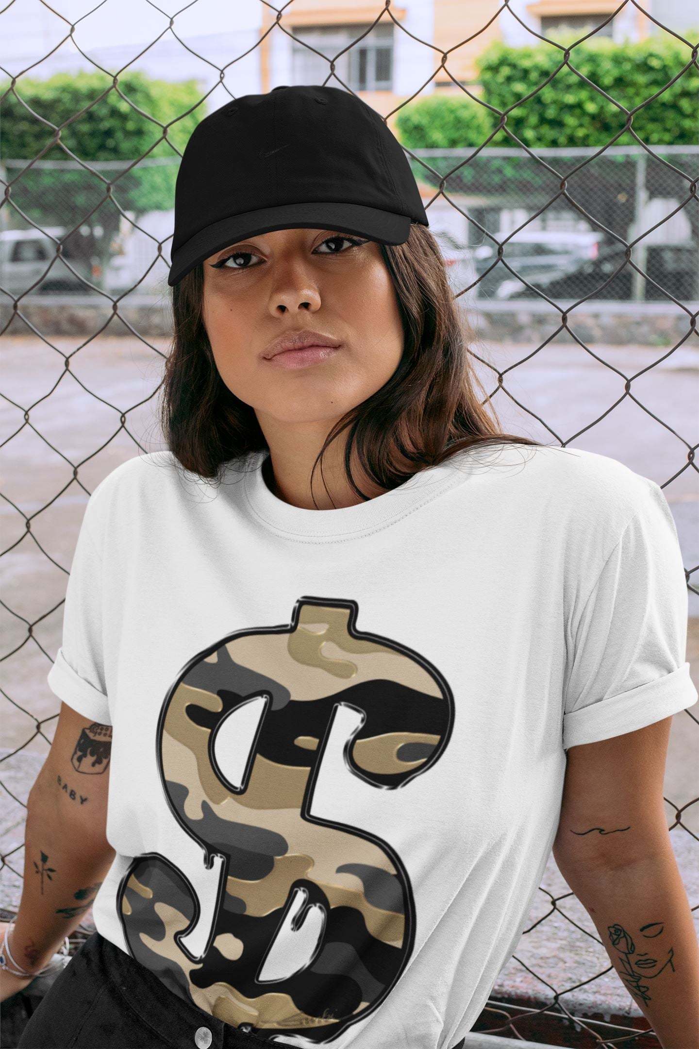 Dollar Camo Unisex Tops - Air Jordan 1 Black Metallic Gold