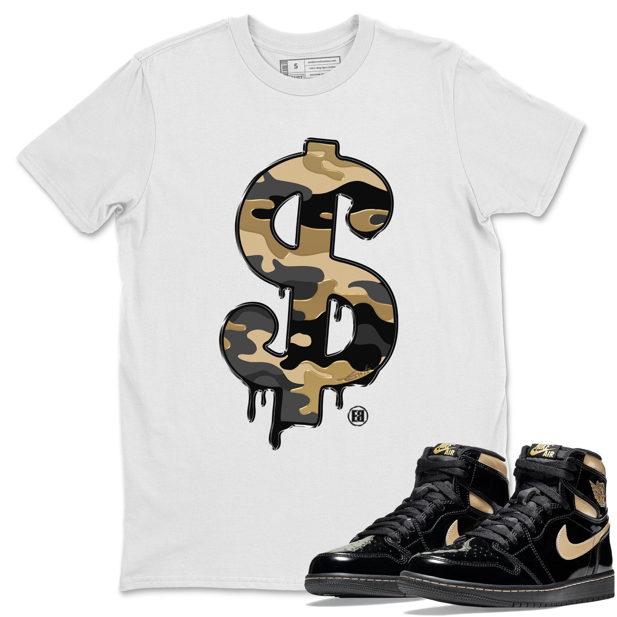 Dollar Camo Unisex Tops - Air Jordan 1 Black Metallic Gold