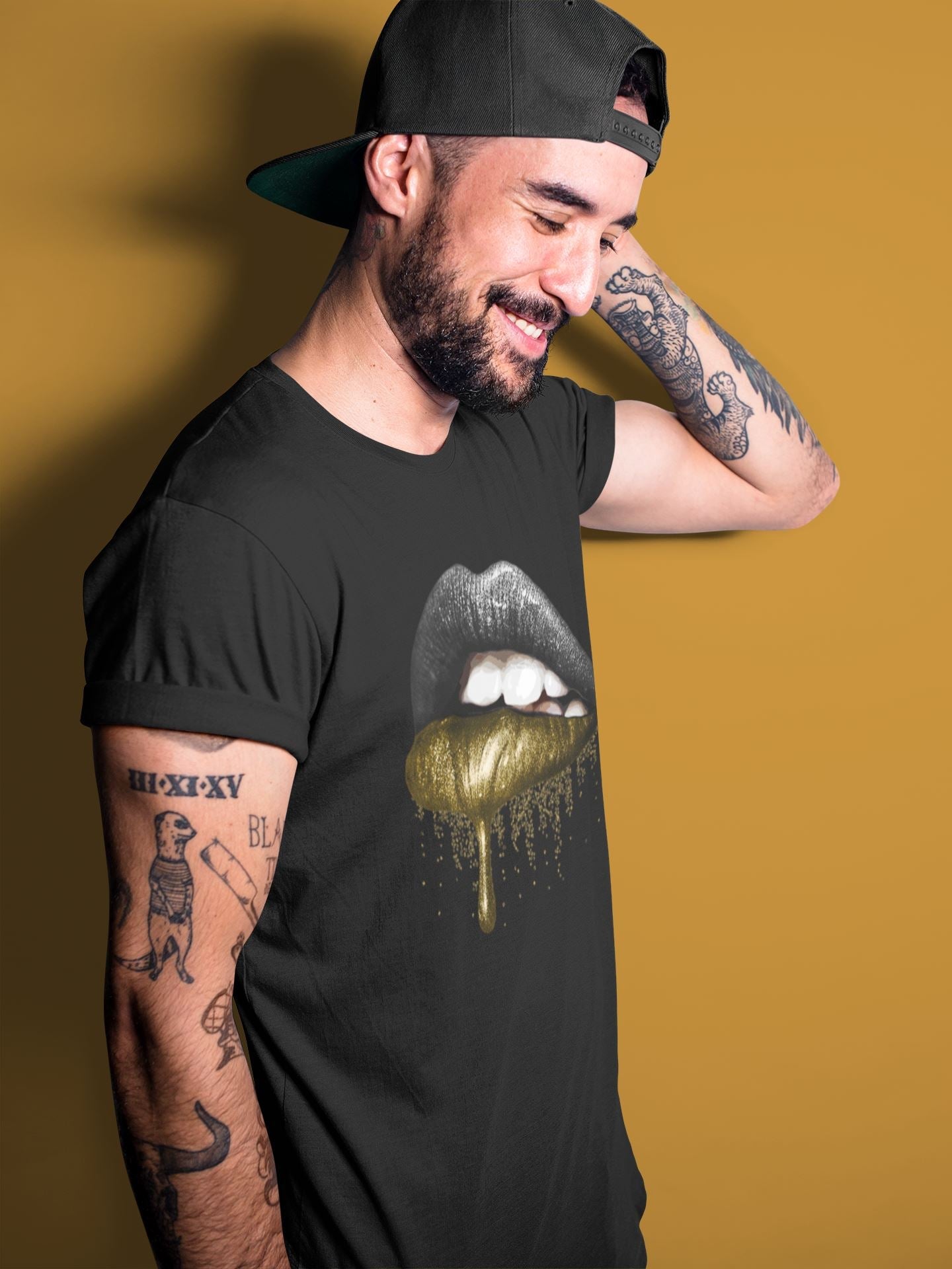 Dripping Lips Unisex Tops - Air Jordan 1 Black Metallic Gold