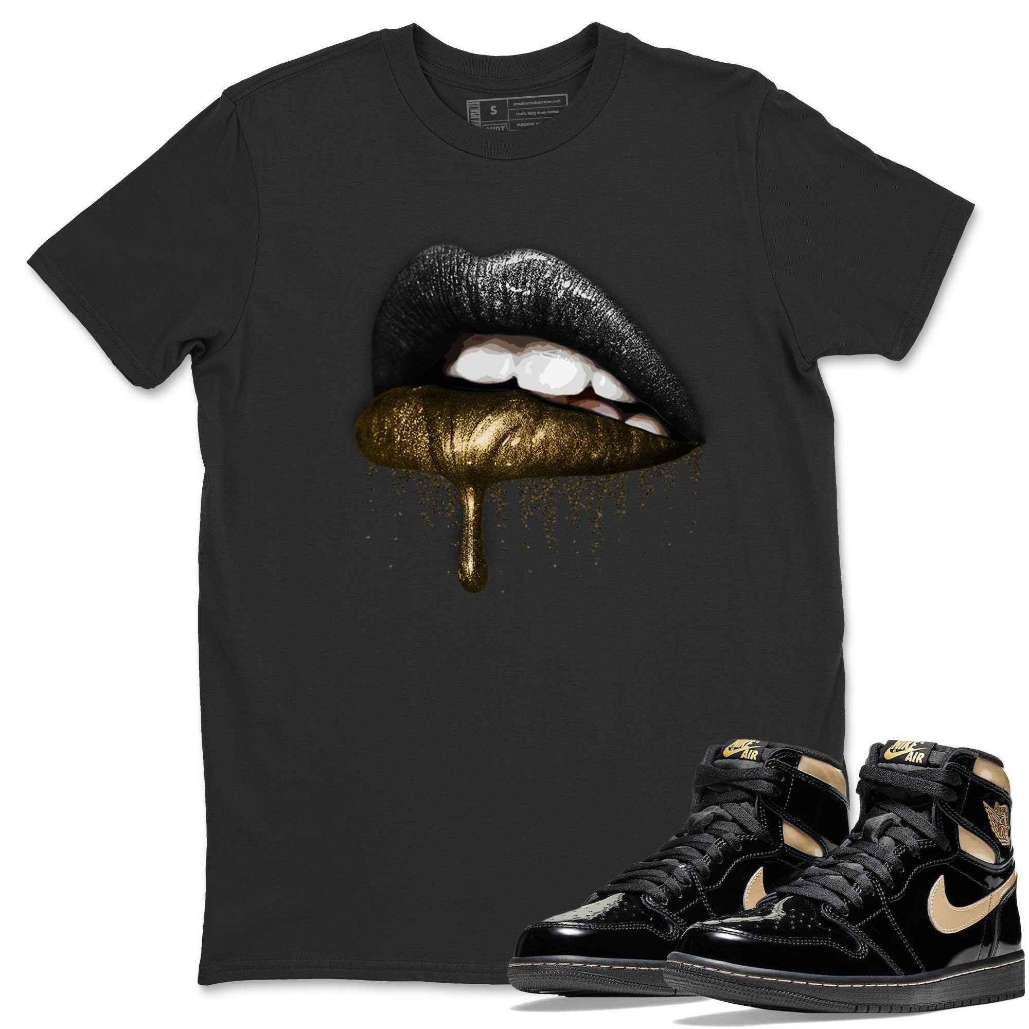 Dripping Lips Unisex Tops - Air Jordan 1 Black Metallic Gold