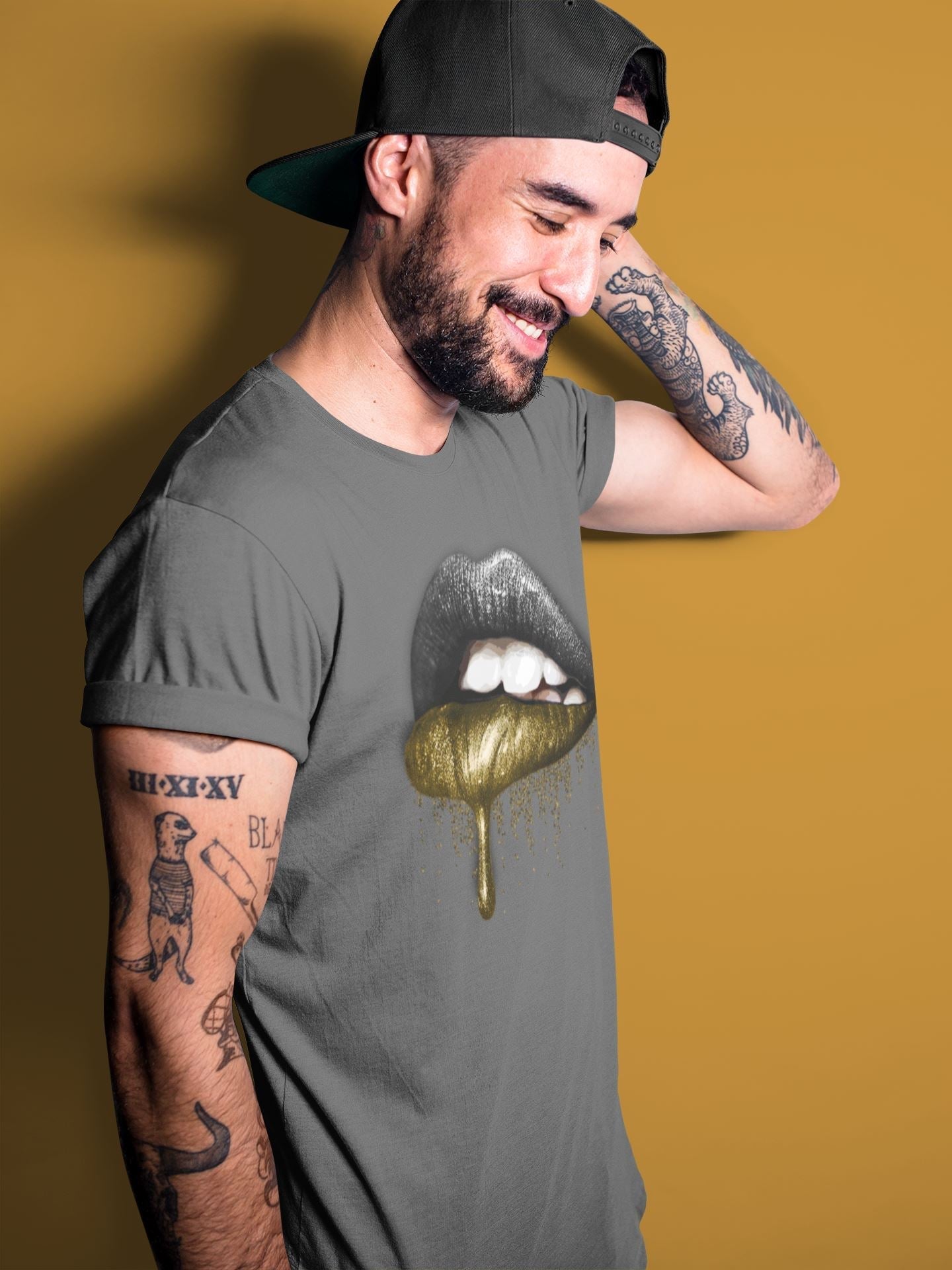 Dripping Lips Unisex Tops - Air Jordan 1 Black Metallic Gold