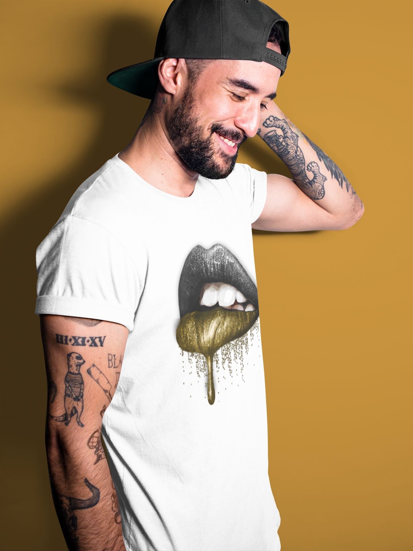 Dripping Lips Unisex Tops - Air Jordan 1 Black Metallic Gold