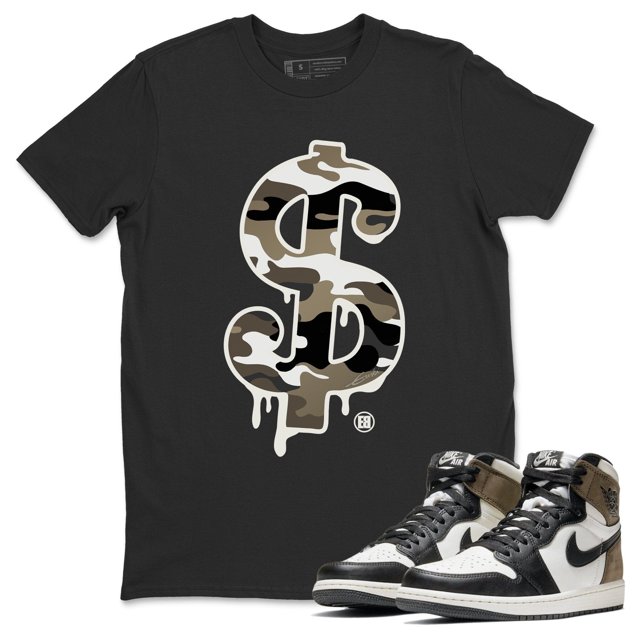 Dollar Camo Unisex Tops - Air Jordan 1 Dark Mocha
