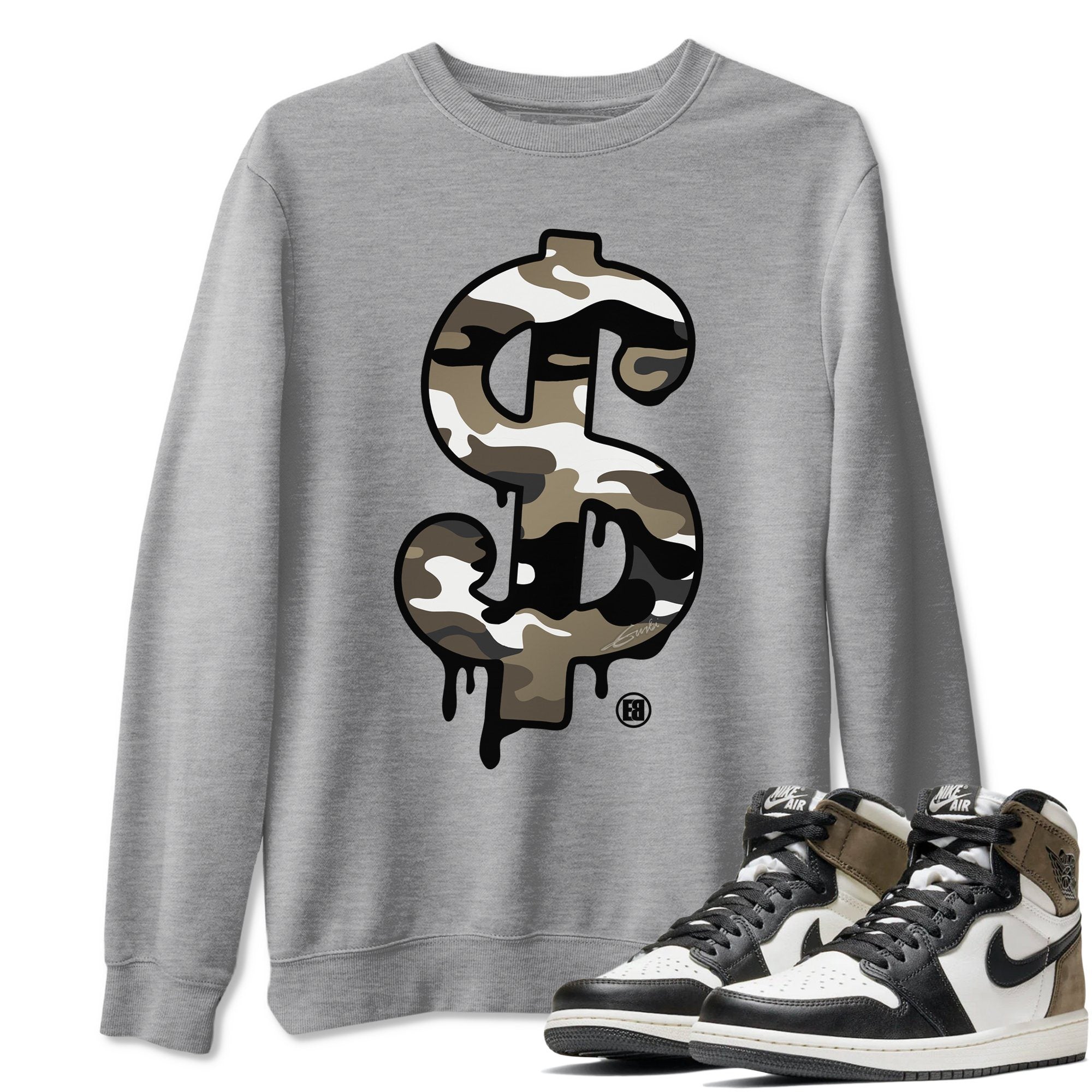 Dollar Camo Unisex Tops - Air Jordan 1 Dark Mocha