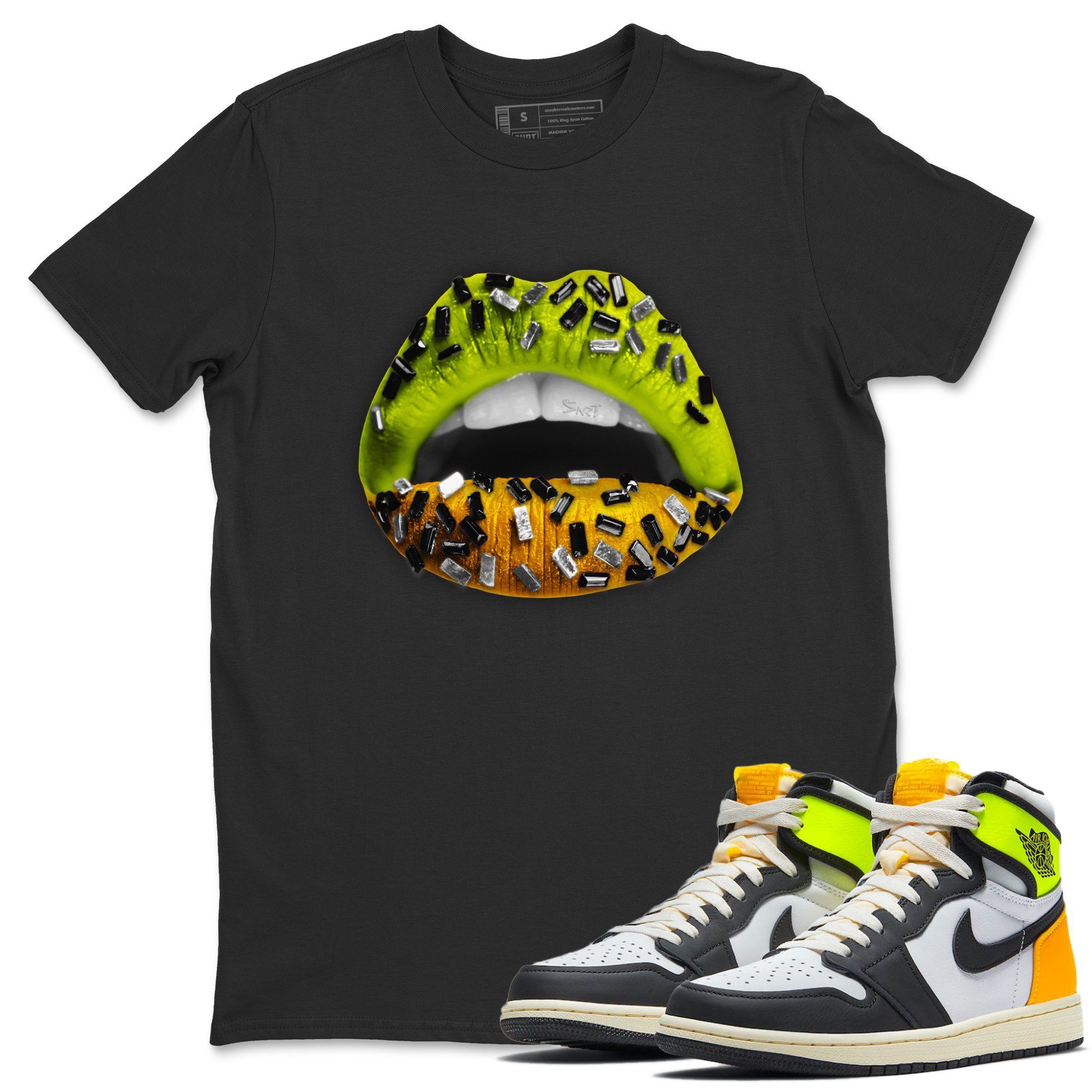 Lips Jewel Unisex Tops - Air Jordan 1 Volt Gold