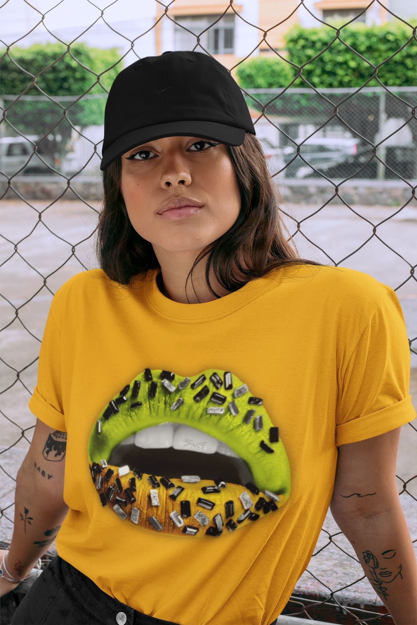 Lips Jewel Unisex Tops - Air Jordan 1 Volt Gold