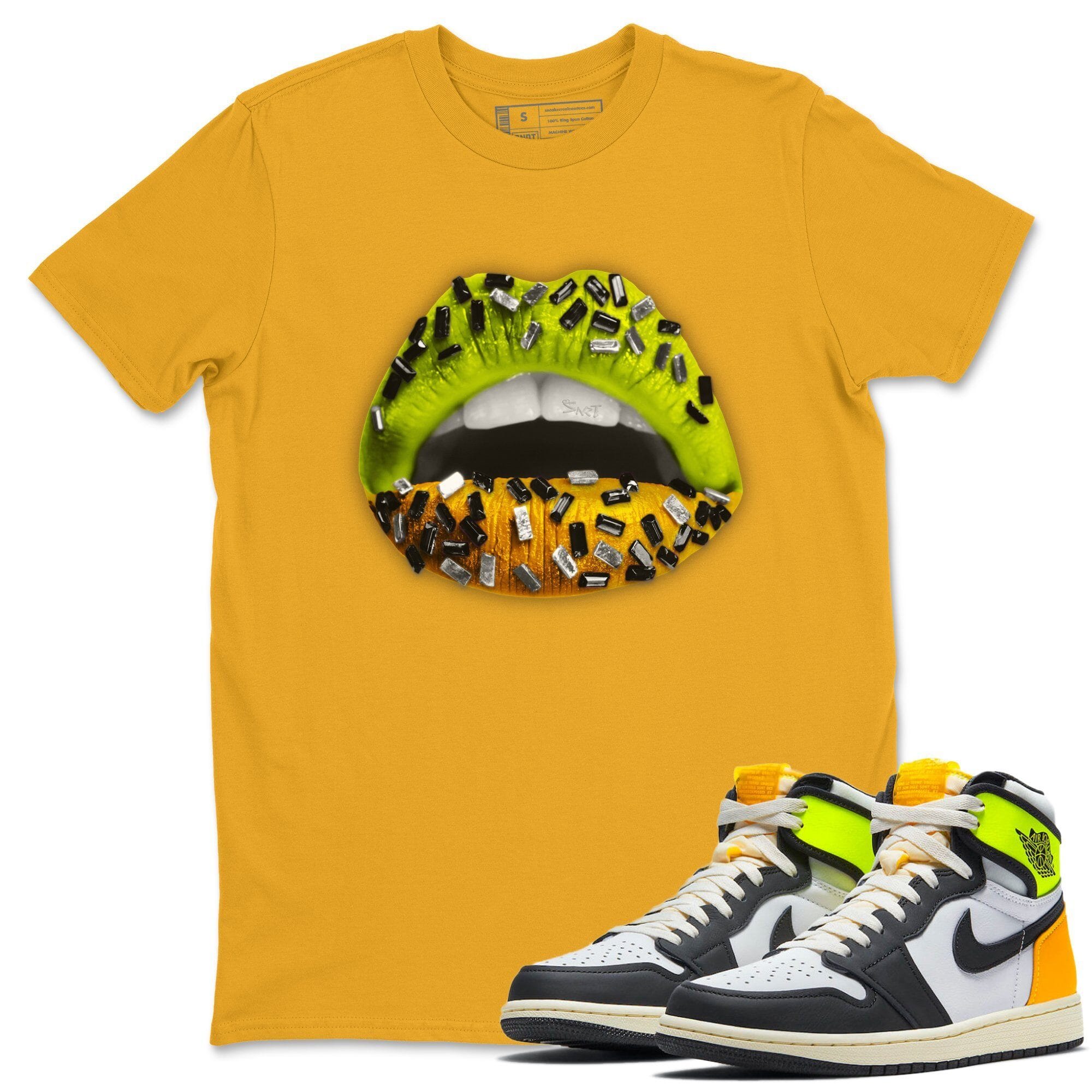 Lips Jewel Unisex Tops - Air Jordan 1 Volt Gold