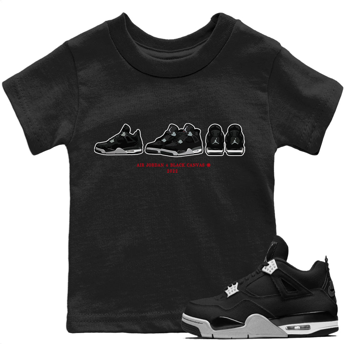 snkmatch Prelude Kids Tops - Air Jordan 4 Black Canvas